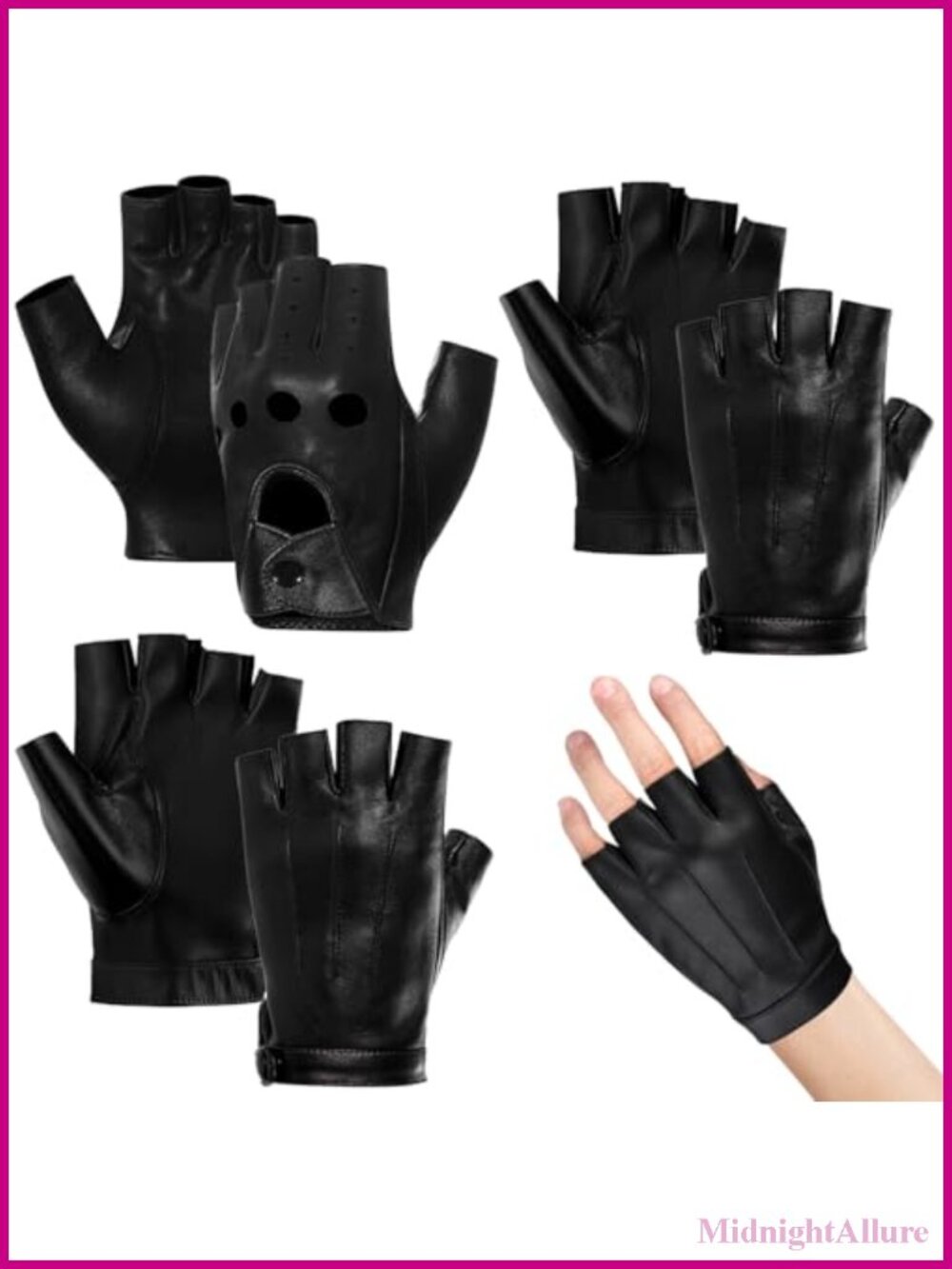 PU Leather Fingerless Gloves Set 3 Pairs Punk Cycling Driving